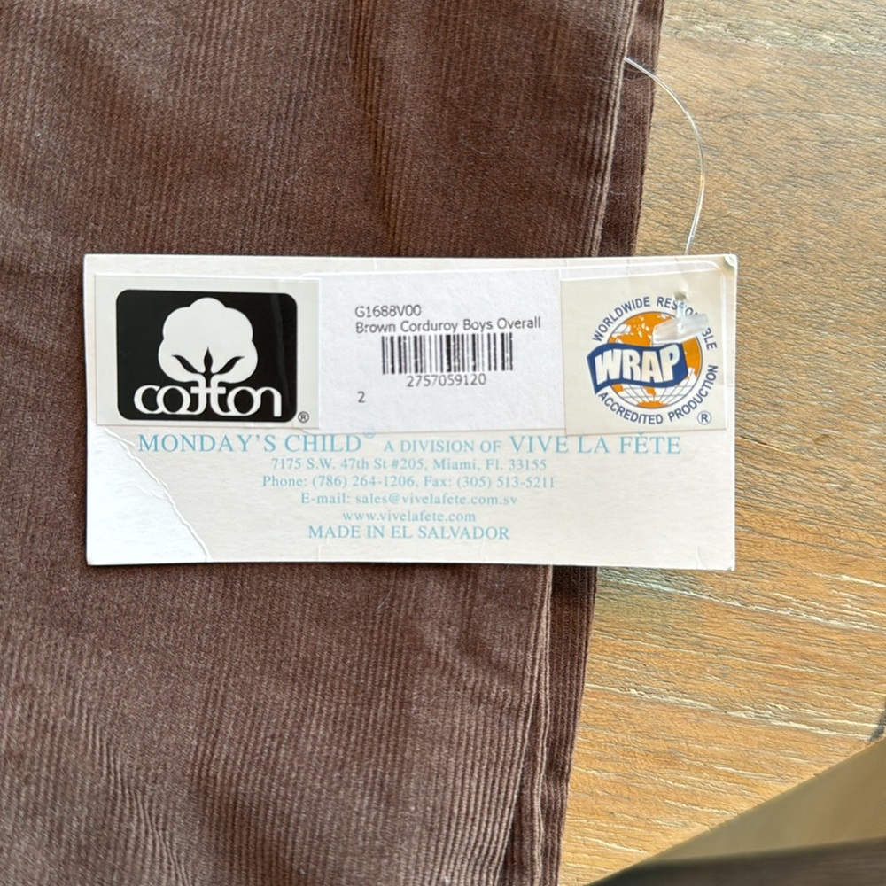 2T boys brown corduroy overall - Picture 3 of 3